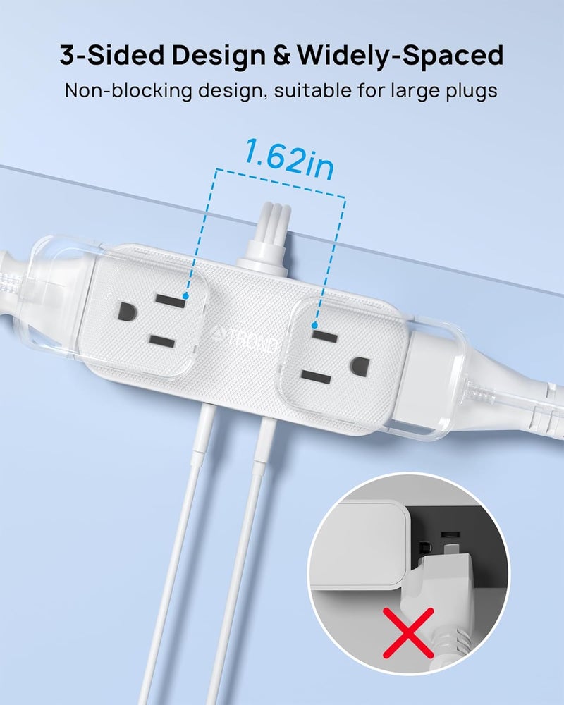 TROND Outlet Extender with 6 Inch Cord, Flat Plug Adapter with 4 Electrical Sockets and 4 USB Ports, Wall Mountable, Multi Plug Wall Outlet for Home Office Travel Dorm, Cruise Ship Essentials, White - Image 5